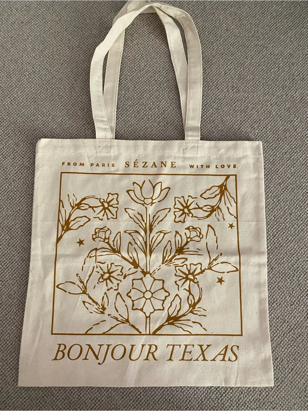 Sézane Cream Canvas Tote with Gold Floral Print - Picture 1 of 1
